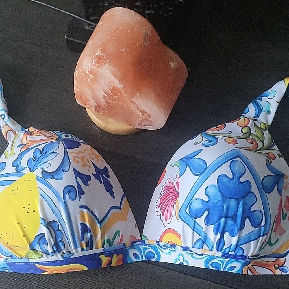 ANTONIO MELANI Blue and Orange Bikini Top